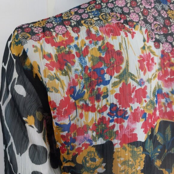 Vintage Y2K Top Medium Sheer Flowy Romeo Juliet Couture Multi Print Silky Sequin - Picture 5 of 16
